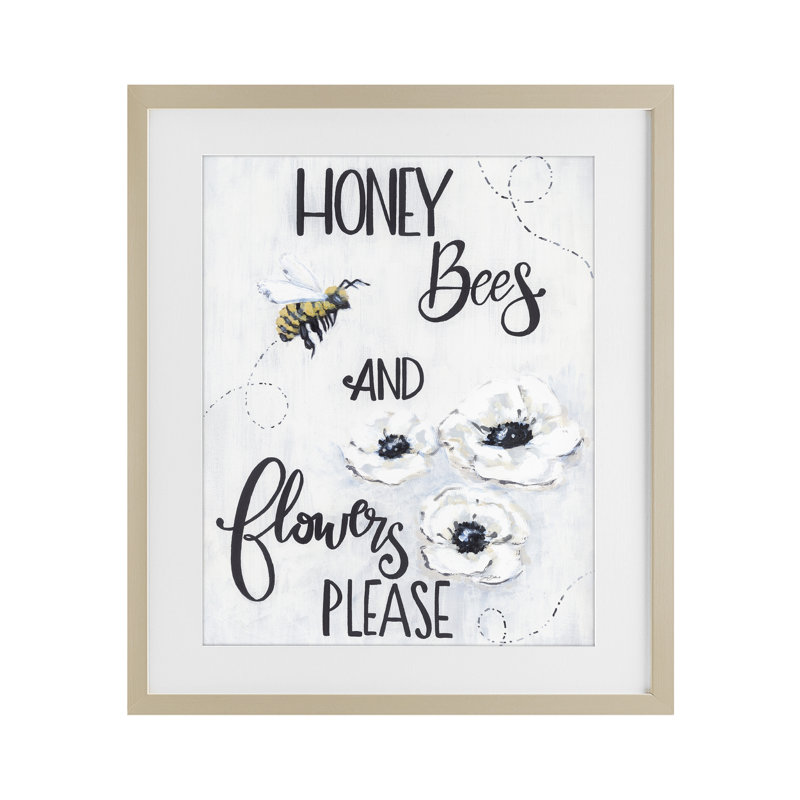 «Garden Bees & Flowers Veuillez encadré sous verre» par Sara Baker, H 21 po x l 17 po, Cadre de récolte en pin