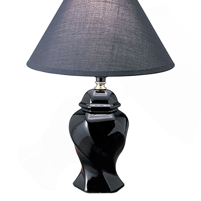 Lampe de table haute 13 po en céramique, en forme d'urne avec finition noire, abat-jour en lin