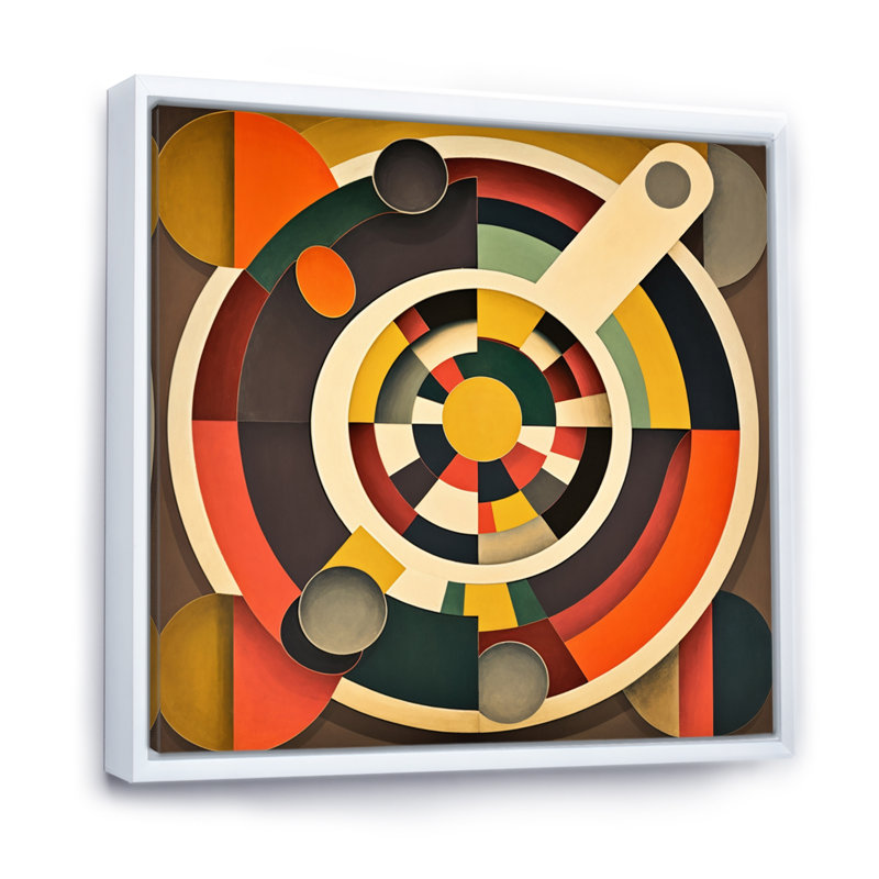 Mid-Century rétro circulaire Visions - impression, Cadre flottant blanc, H 36 po x l 36 po x P 1,5 po