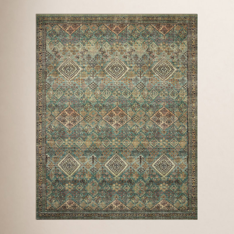 Magnolia Home By Joanna Gaines X Loloi Sinclair Machine Washable Turquoise / Multi Area Rug, Rectangle 7'6" x 9'6"