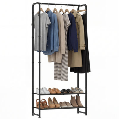 Clothes Rack 28.7 x 11.4 x 62 in with 2 Storage Shelves, Space-Saving Metal Garment Organizer for Closet Entryway