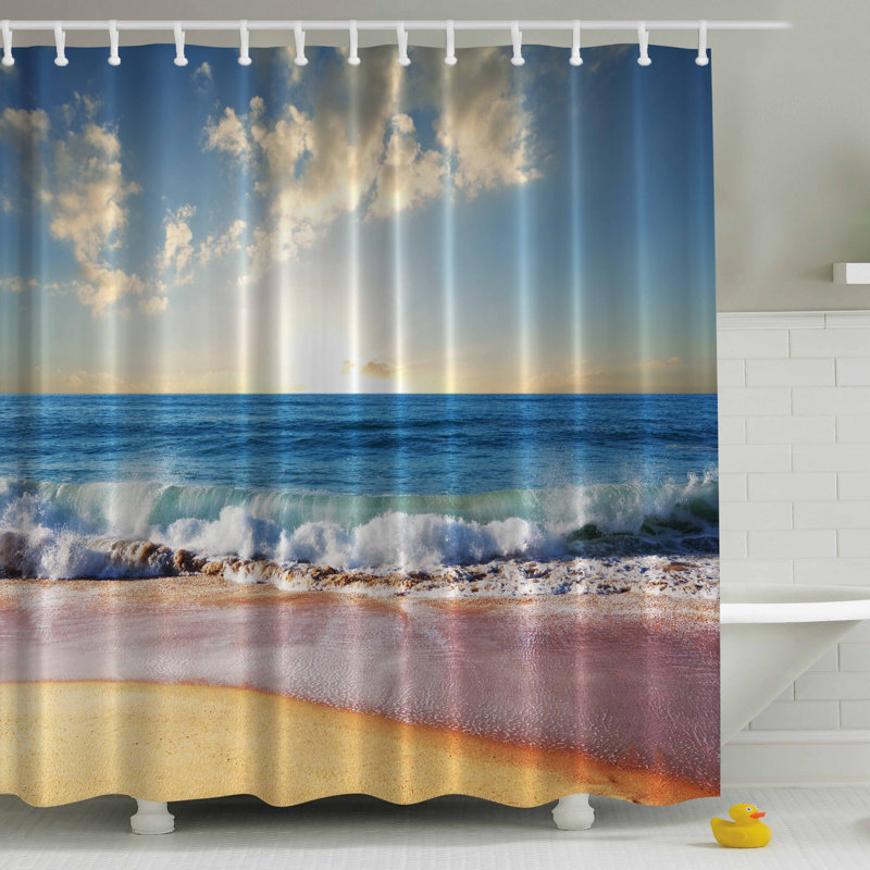 Rideau de douche à imprimé à terre vagues