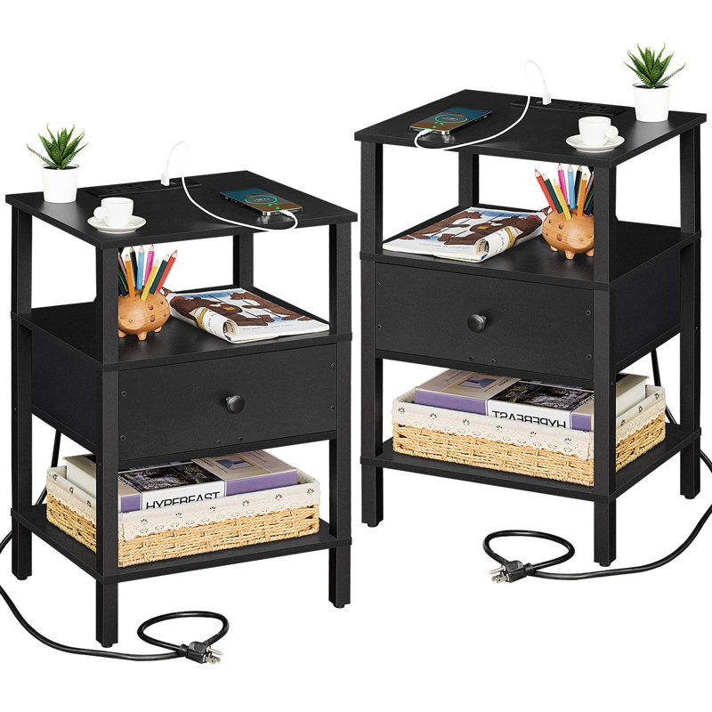 3-Tier Nightstand with Charging Station & USB Ports(Set of 2)