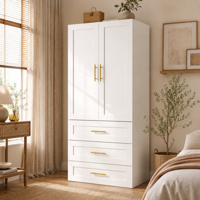 Armoire penderie 2 portes, garde-robe avec tiroirs