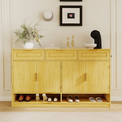 Buffet 59 po en bois avec 3 tiroirs et tablette réglable, armoire multifonctionnelle avec rangement ouvert