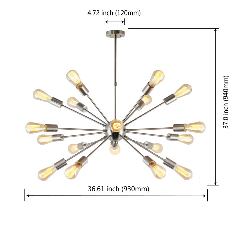 Lustre sphérique spoutnik 18 lumières Hajirah, Nickel brossé
