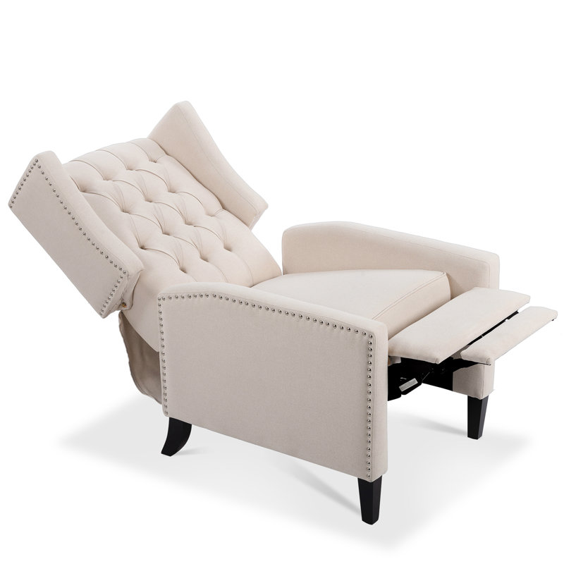 Margheoala Modern Manual Wing Chair Recliner Wide Wing Chair, High Deep Pull Chair, Sitting Chair, Beige Fabric