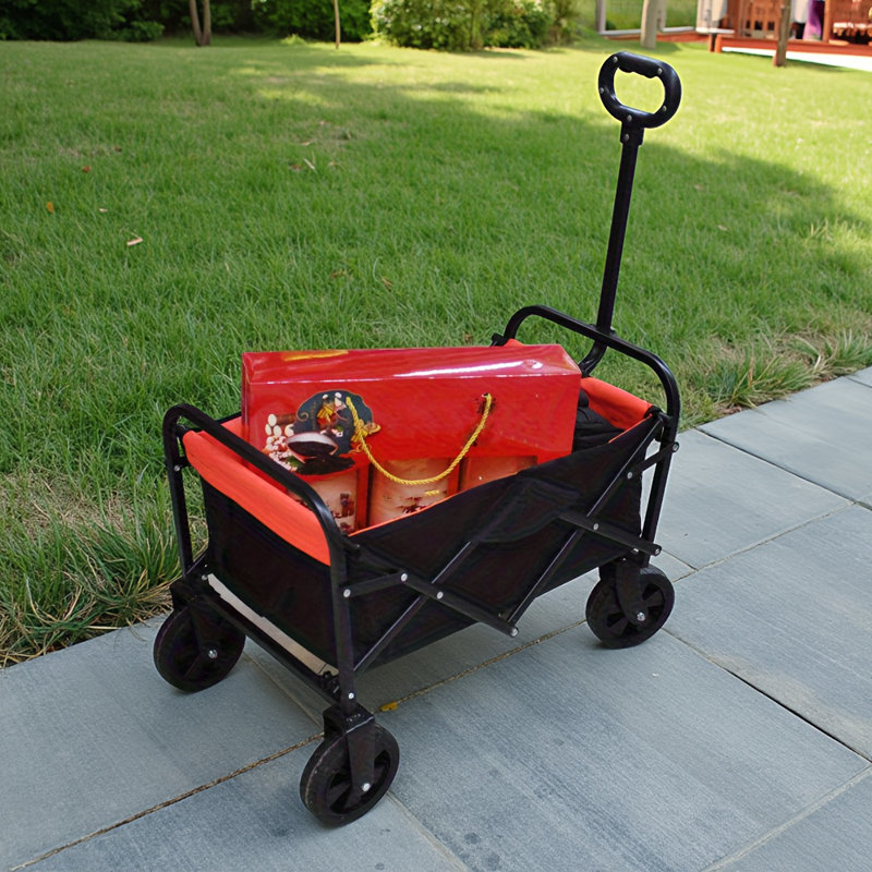 Mini chariot pliable (noir + jaune) - Chariot de jardin / de magasinage / de plage robuste, capacité de 220 lb, structure en acier et tissu Oxford imperméable 600d, roues multi-surfaces en caoutchouc