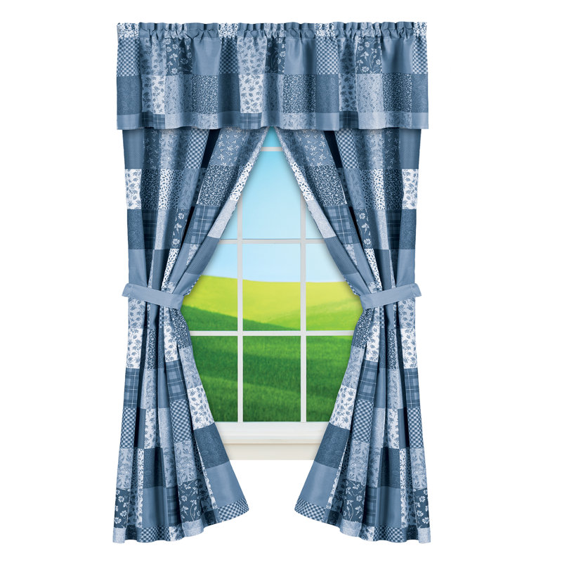 5-Piece Classic Country Patchwork Curtain Set, Blue