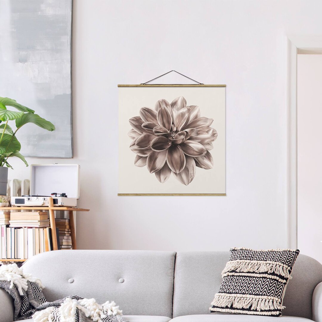 Stoffbild Dahlia Bronze Metallic Beige Centered