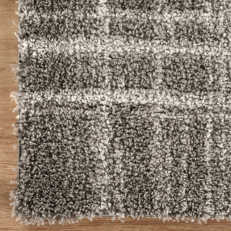 Nordic Gray & Silver Striped Shag Modern Rug, 12'0" x 15'2", Gray/Silver