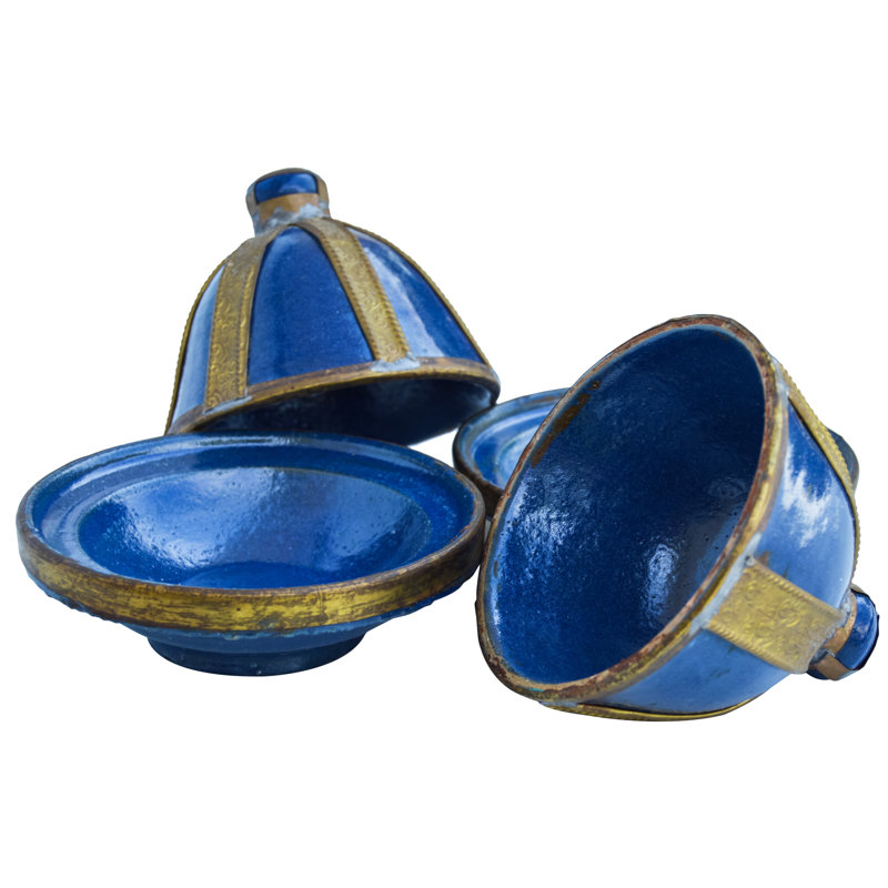 Ensemble de 2 assiettes décoratives en céramique bleu / laiton