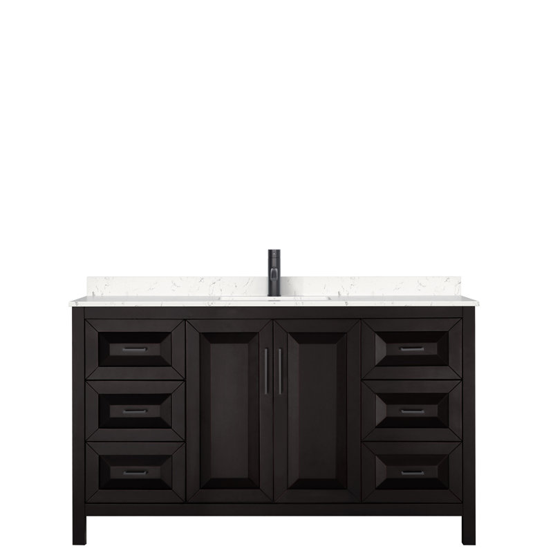 Ensemble de meuble-lavabo simple 60 po Daria, Marbre de culture blanc, Espresso foncé, Noir mat