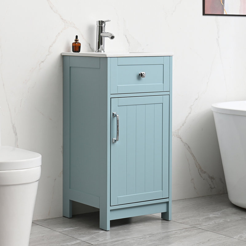 Meuble-lavabo moderne 16 po avec lavabo, Bleu, Argent argent