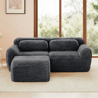 Canapé en forme de L sans os, tissu moelleux moelleux et moelleux, avec éponge haute densité 32D, sans assemblage requis, conception ergonomique inférieure antidérapante, avec coussins décoratifs, convient aux chambres à coucher, gris foncé