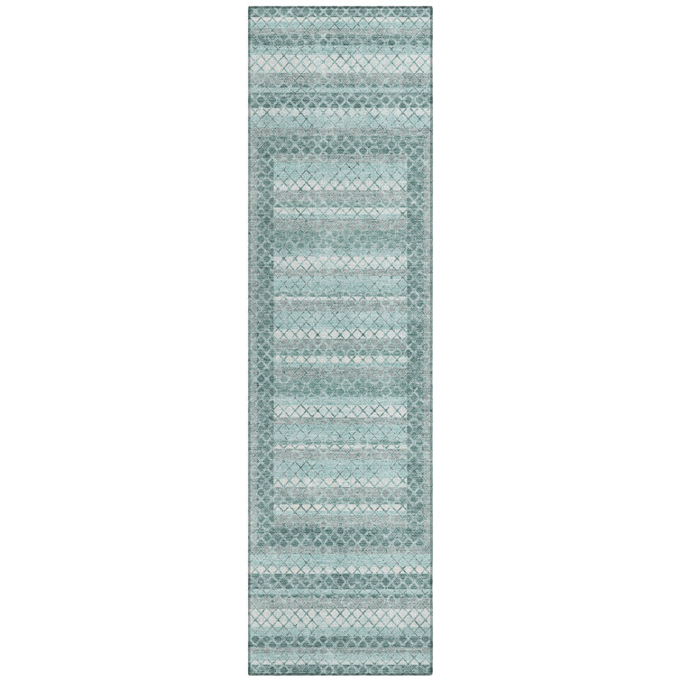 Machine Washable Indoor/Outdoor Xhevrie Teal Rug