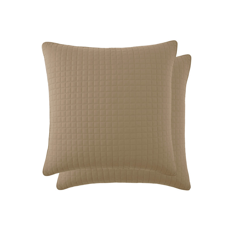 Ensemble de 2 taies décoratives matelassées à motif carré en microfibre brossé à double bordure avec passepoil Southwood Fine Linens, lot de 2, 22 po x 22 po, taupe