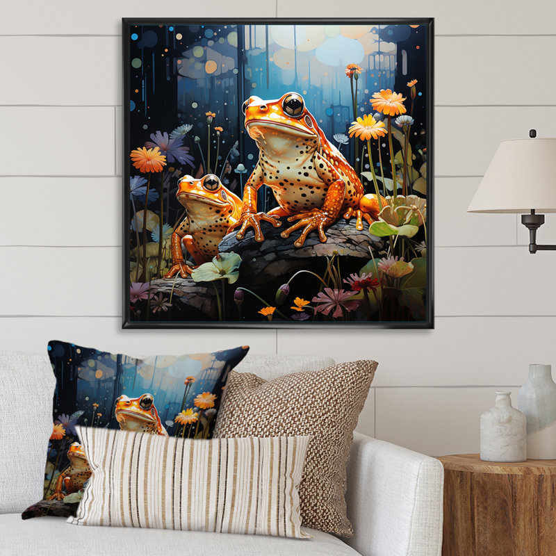 «Couple Toads At The Night I», reproduction sur toile, H 36 po x l 36 po x P 1,5 po, Cadre flottant noir
