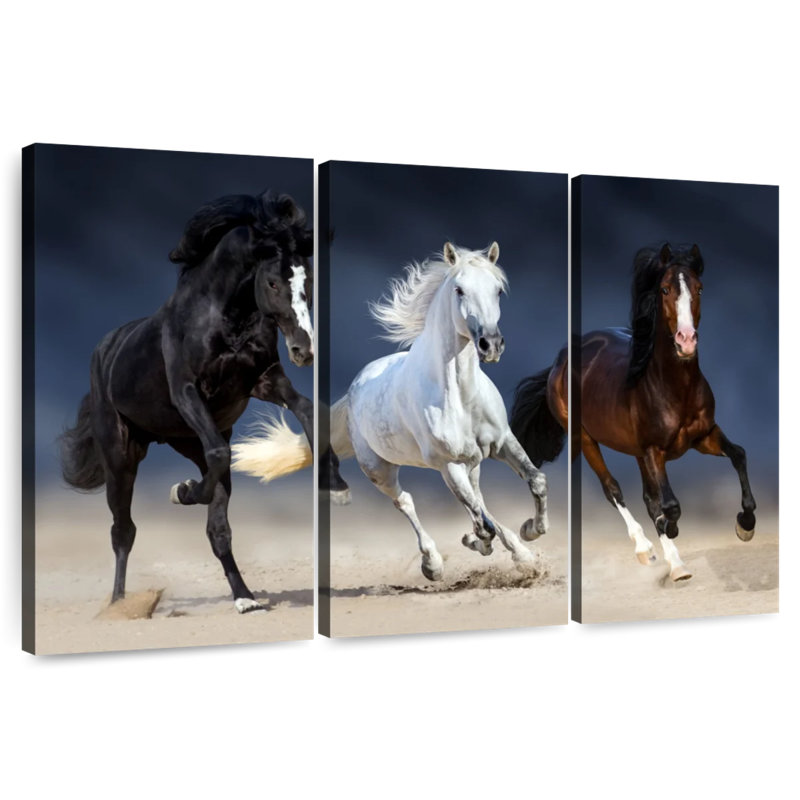 Chevaux sauvages et colorés, H 32 po x l 50 po
