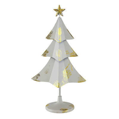 Iron Christmas Tree Décor - 12" x 6" x 22" - White, Gold