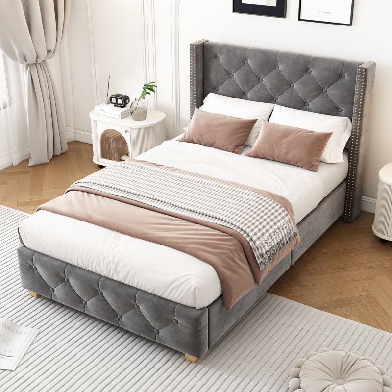Upholstered Bed, Grey