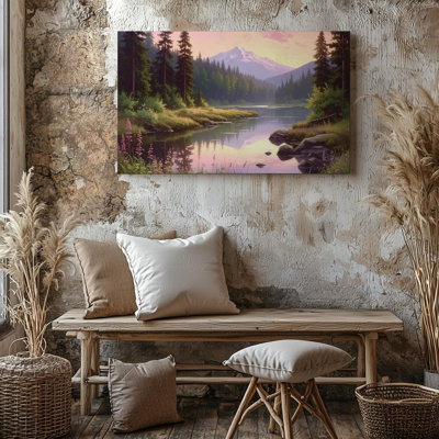 Canvas Wall Art Twilight Forest River Serene Mountain Reflection And Soft Sky Landscape Ready To Hang Gallery Wrapped Home Decor Decor