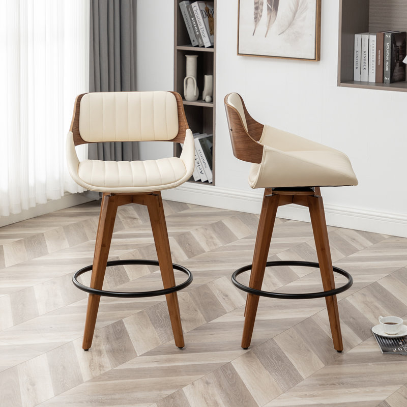 Tabouret pivotant Jobani, Beige, Tabouret de comptoir (siège d'une hauteur de 26 p