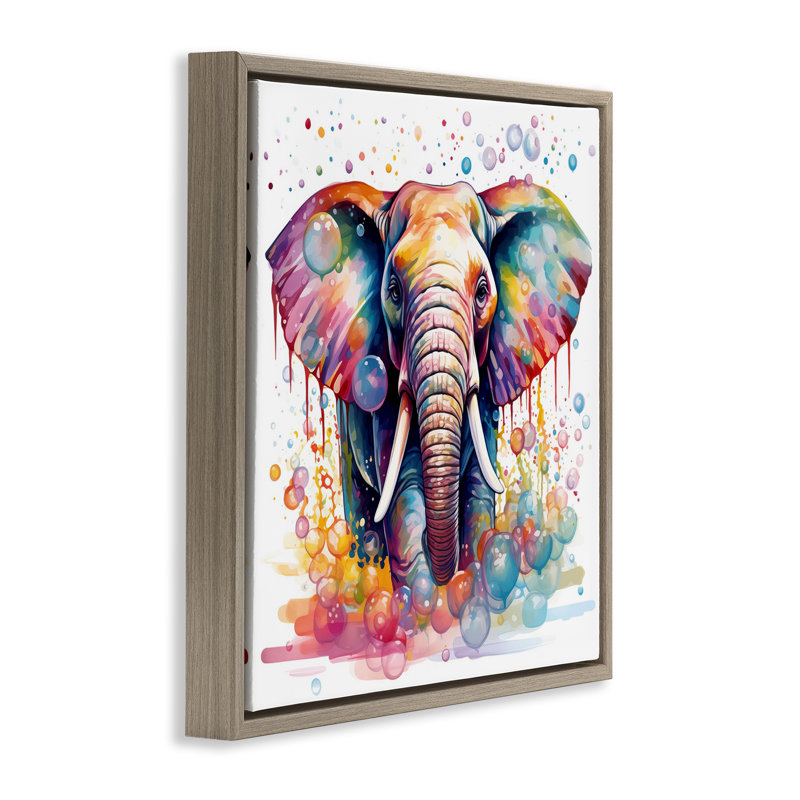 «Bubble Motif Elephant» par Mary Cunningham, Cadre flottant orme Montalcino, H 18 po x l 18 po