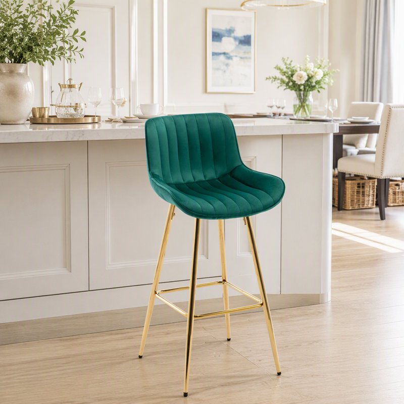 Ensemble de 2 tabourets de comptoir en velours avec repose-pieds chromé, Vert