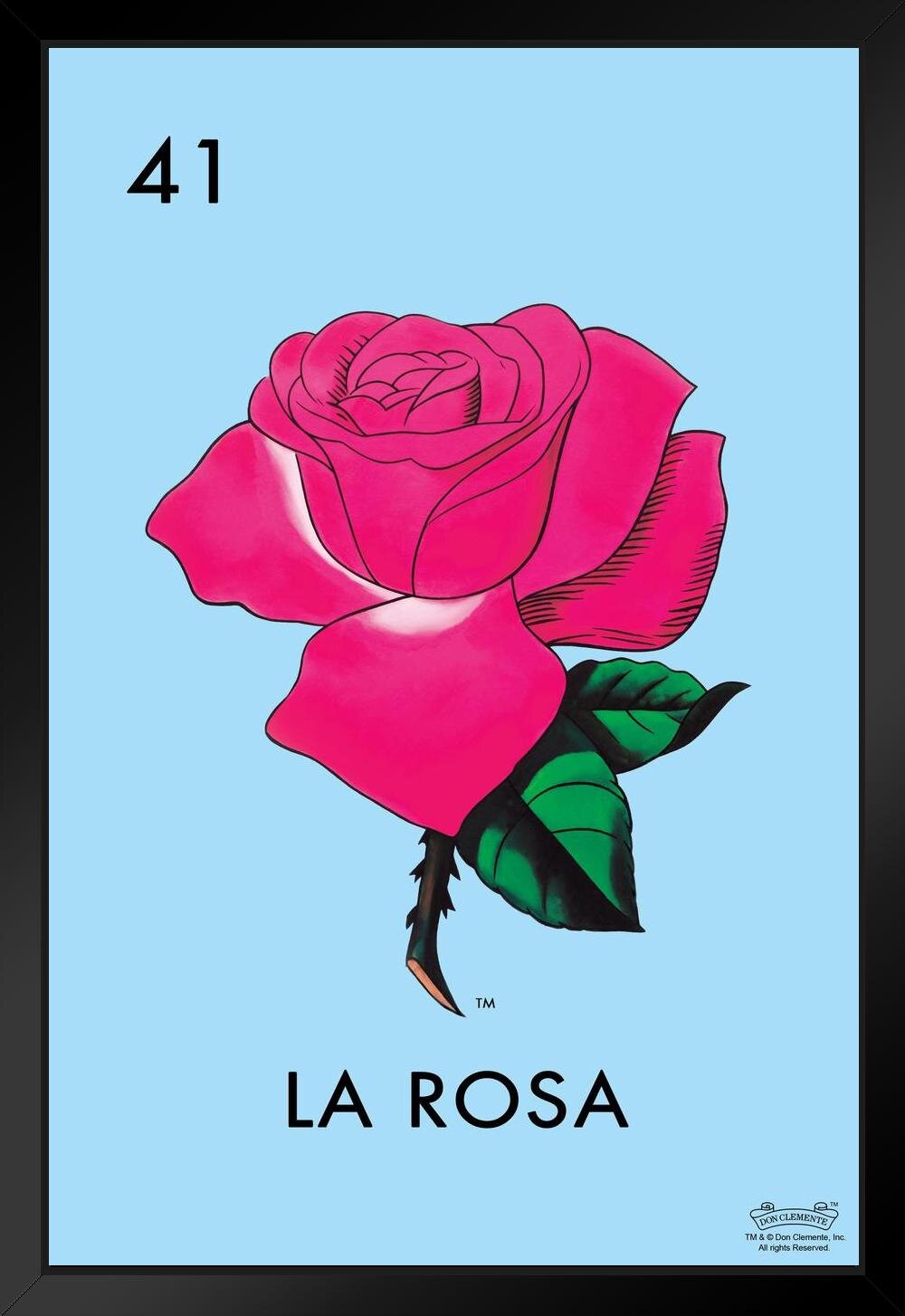 41 La Rosa Rose Loteria Card Mexican Bingo Lottery Black Wood Framed Art  Poster 14X20