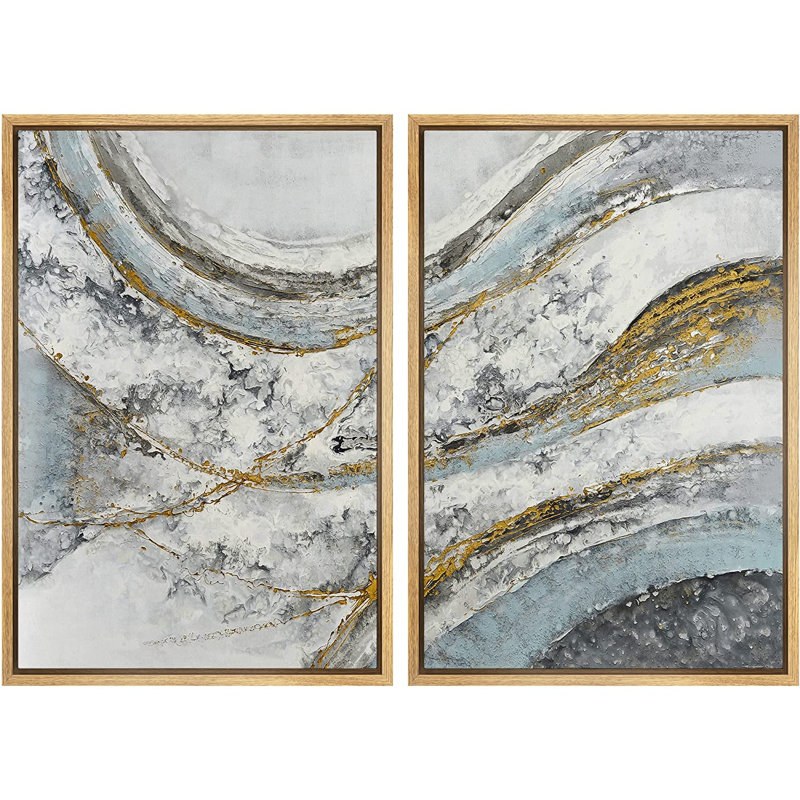 «Grunge Abstract Paint Stroke Effect Vibrant Pastel Blue Watercolor Wave Landscape», reproduction d'art sur toile 2 pièces