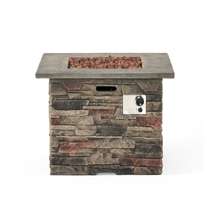 32'' Square Fire Pit With 40,000 , , Grey Concrete Lightweight Top Pit, Top, Structure