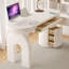 Bureau blanc rectangulaire en bois massif avec 5 tiroirs-108645819