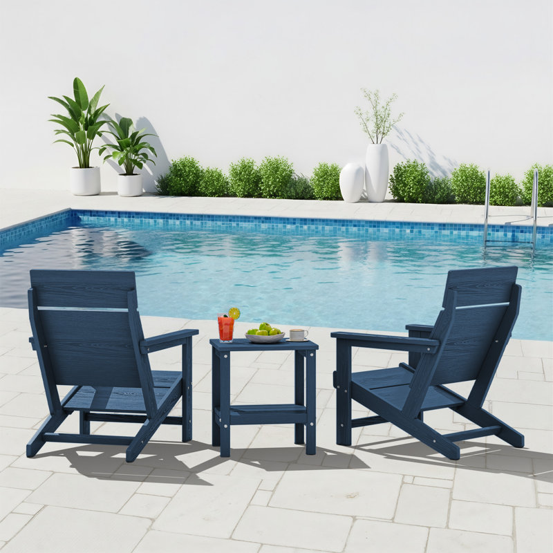 Hdpe One-piece Backrest Adirondack Chair Set Of 2, Navy