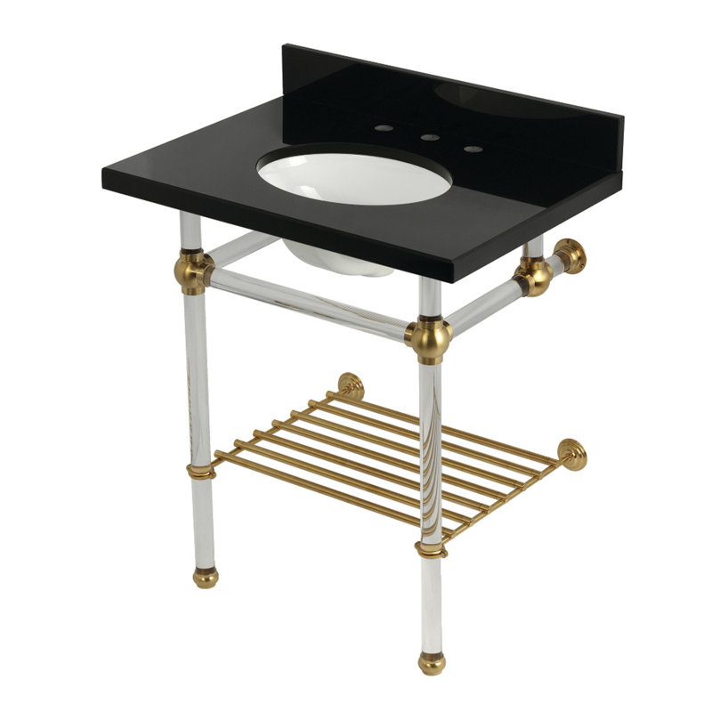Kingston Brass Templeton 30-Inch Black Granite Console Sink with Acrylic Legs and Shelf (8-Inch, 3-Hole)