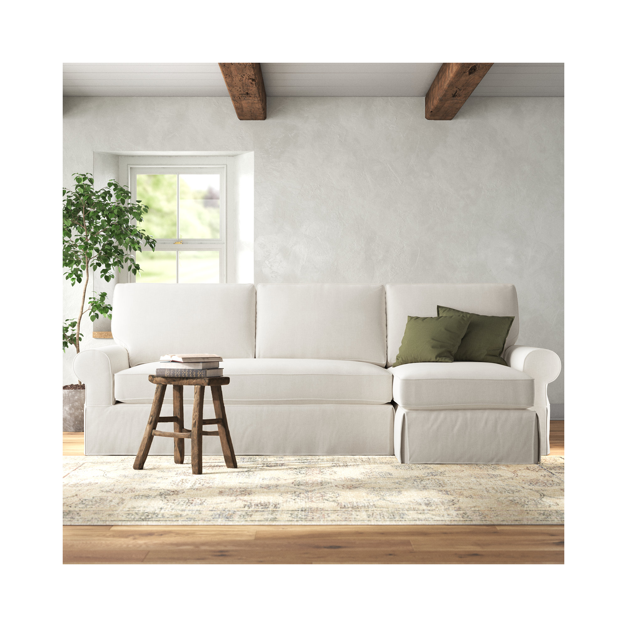 Porter Upholstered Chaise L-Sectional, Right Hand Facing, Bayou Off White Canvas