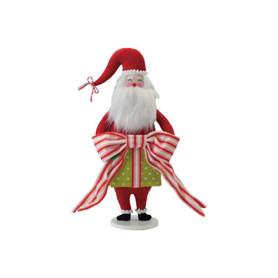 Figurine de père Noël en tissu festif avec base en bois récupéré