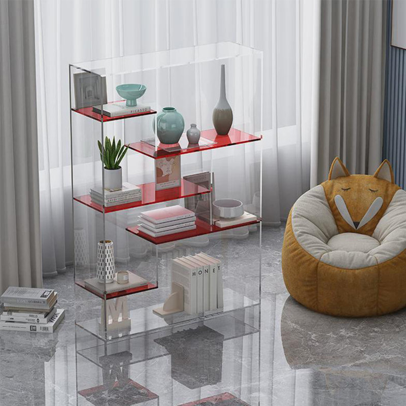 Bibliothèque moderne en acrylique multi-couches irrégulière, Rouge
