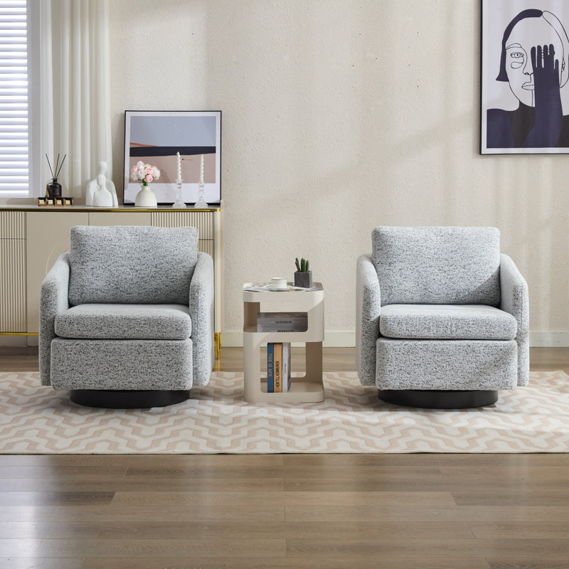 Upholstered Accent Swivel Armchair (Set of 2), White/Black Polyester