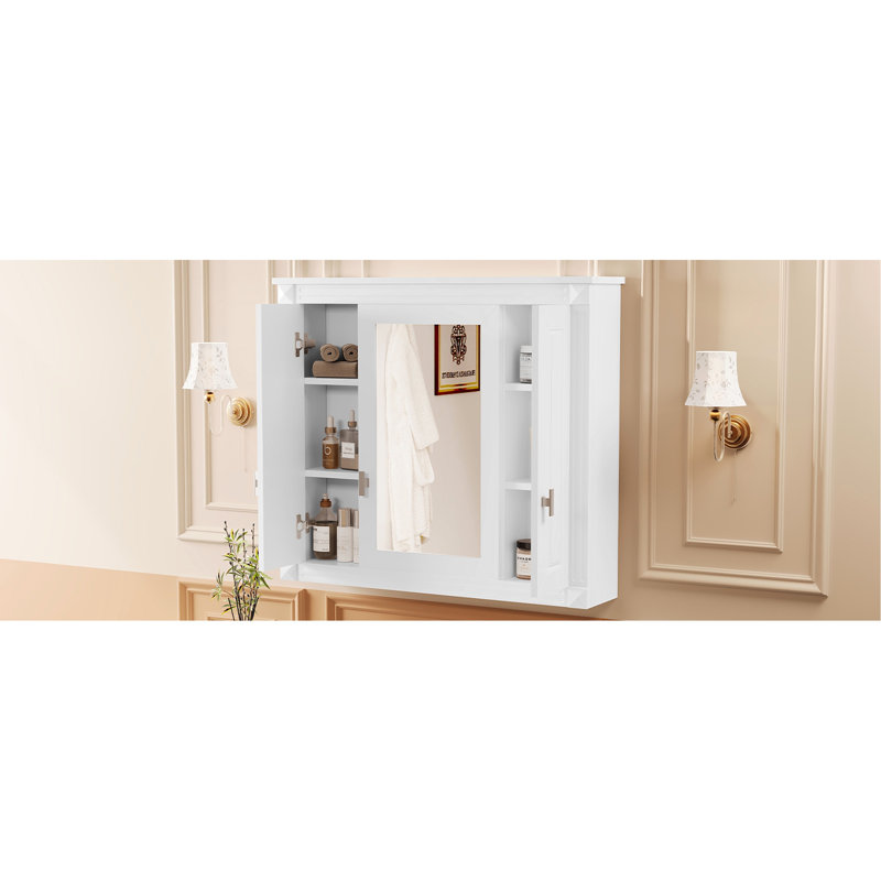 Armoire de salle de bain murale polyvalente avec miroir et plusieurs tablettes pour un rangement efficace