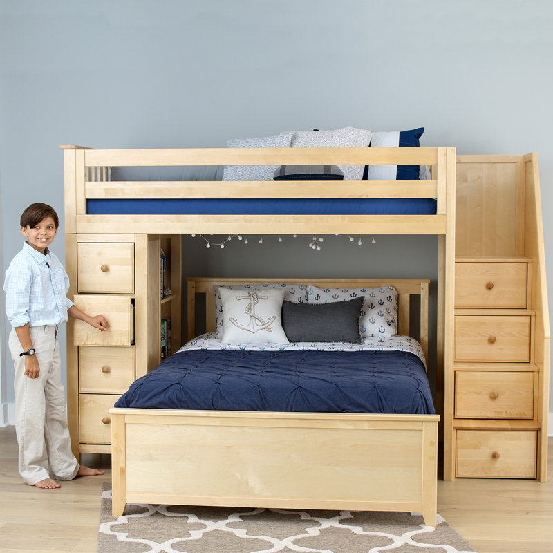  Helfriede Solid Wood 8 Drawer L-Shaped Bunk Bed, Twin Over Twin, Natural