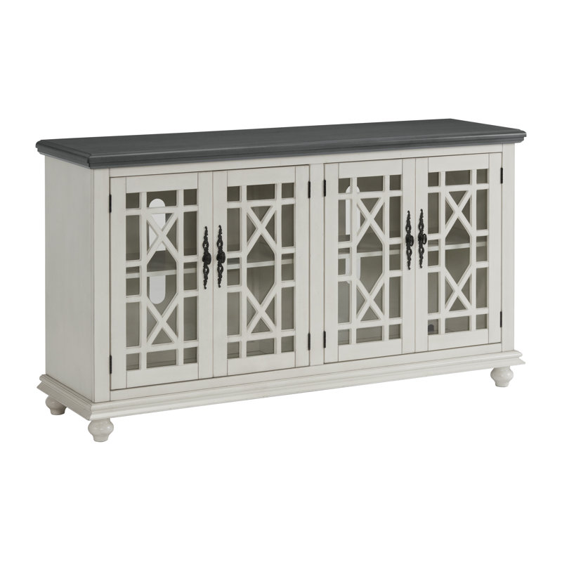 Console multimédia 63 po pour téléviseur de 65 po ou moins Ahmara, Blanc antique avec plateau gris