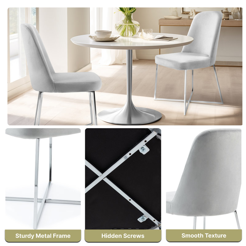 Light Gray Velvet Upholstered Accent Chairs with Silver Metal Legs, Set of 2