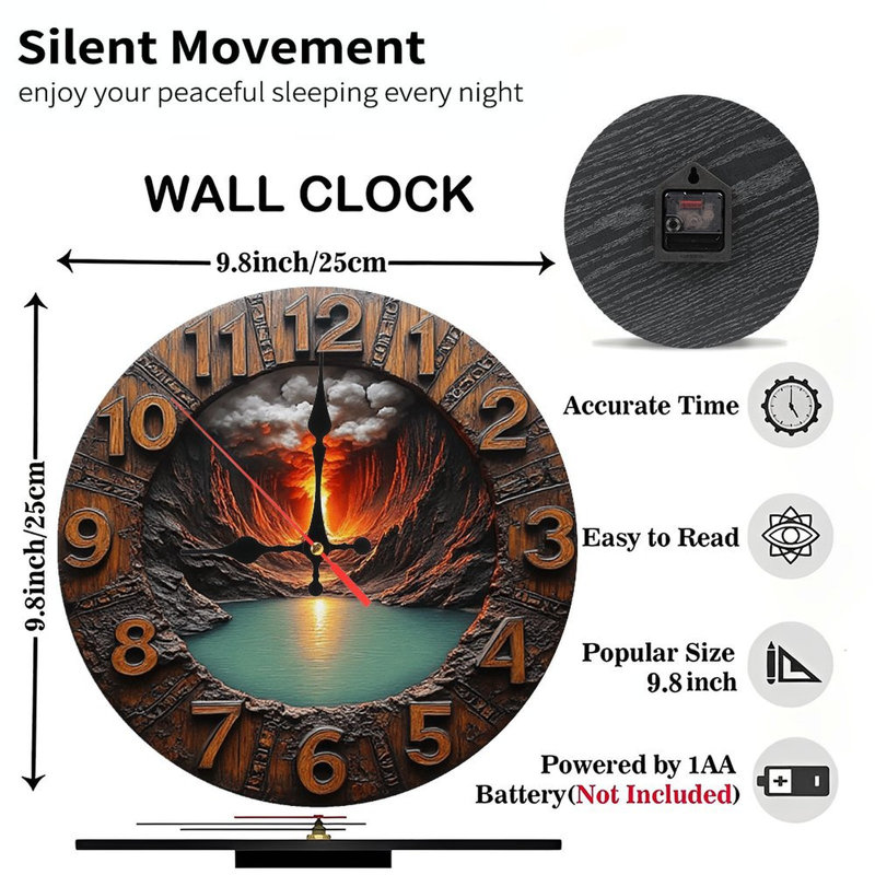 Volcano Lake Landscape Wooden Wall Clock