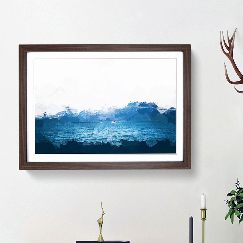 Boats in Reykjavik Iceland in Abstract - Picture Frame Painting Print, 36cm H x 48cm W x 2cm D, Walnut Framed