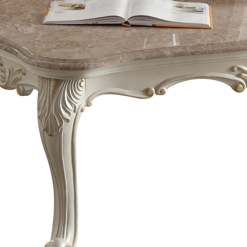 Table basse avec plateau en marbre blanc perle, Plateau brun / base blanc perle