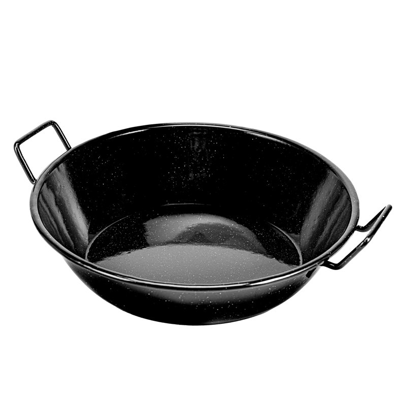 ROYALFORD Enamel Wok Pan | Induction Safe Paella Pan Non-Stick Kadhai with Raised Handles | Kadai Cooking Pan for Shallow & Deep Frying | Flat Base for Even Heat Distribution, Black