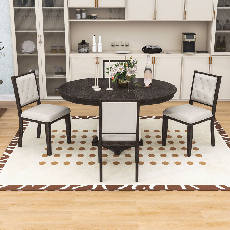 Ensemble de table de salle à manger extensible 5 pièces avec 4 chaises rembourrées, Beige espresso, Espresso, Espresso