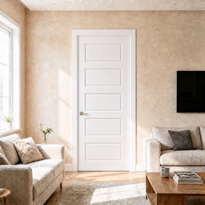 28'' X 80''H Primed 5 Paneled Slab Door Solid Core Wood Standard Doors Interior Pantry Primed Slab Door