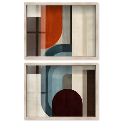 Ensemble de décoration murale de bureau Midcentury Echo III Shadowbox Print par Art Remedy, cadre blond, 44 x 33